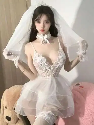 Bielizna Koronkowa Seksowna Siatka Panna Młoda Odgrywanie ról Seksowny dekolt V Wydrążony Uwodzenie Niski krój Bielizna nocna dla kobiet Elegancka sukienka X2MS