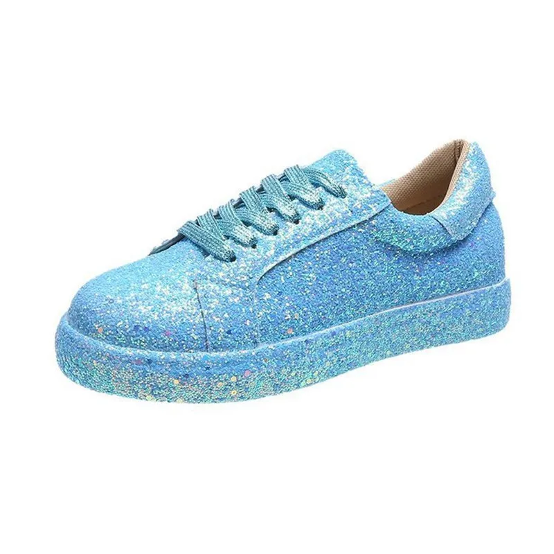 2024 Women Lace Up Sneakers Glitter Autumn Flat Vulcanized Ladies Bling Casual Female Fashion Platform Zapatos De Mujer Shoes