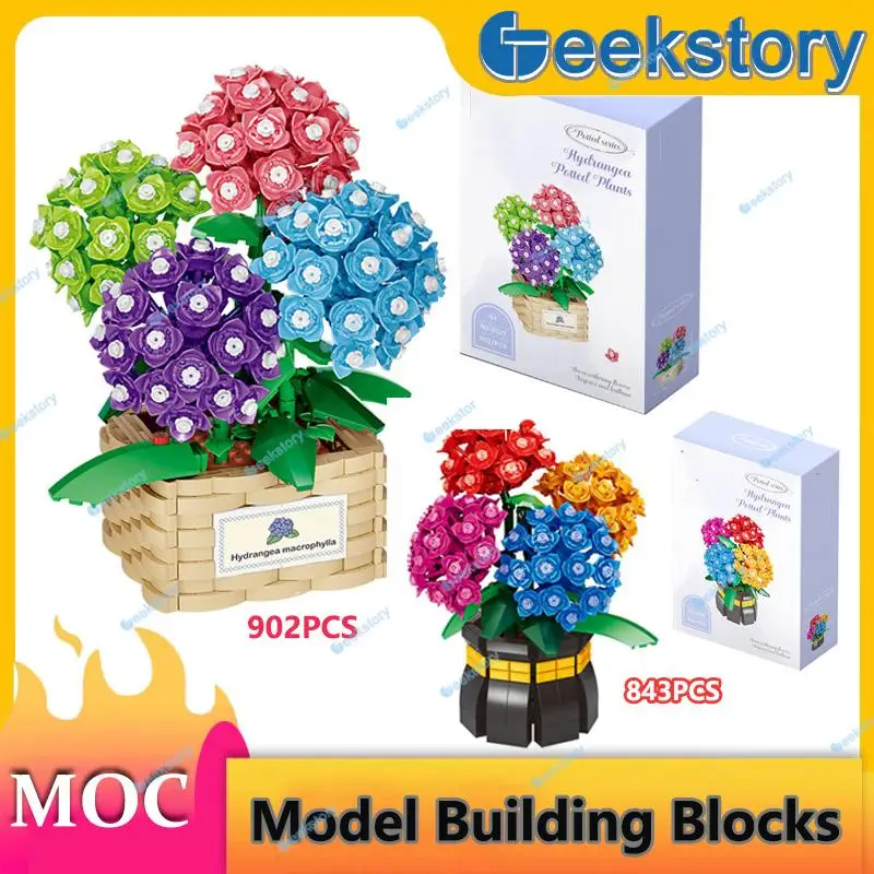 

New Hydrangea Embroidery Basket Flower Ball Building Blocks Set Potted Plant Desktop Decoration Assembly Toys MOC Bricks Gifts