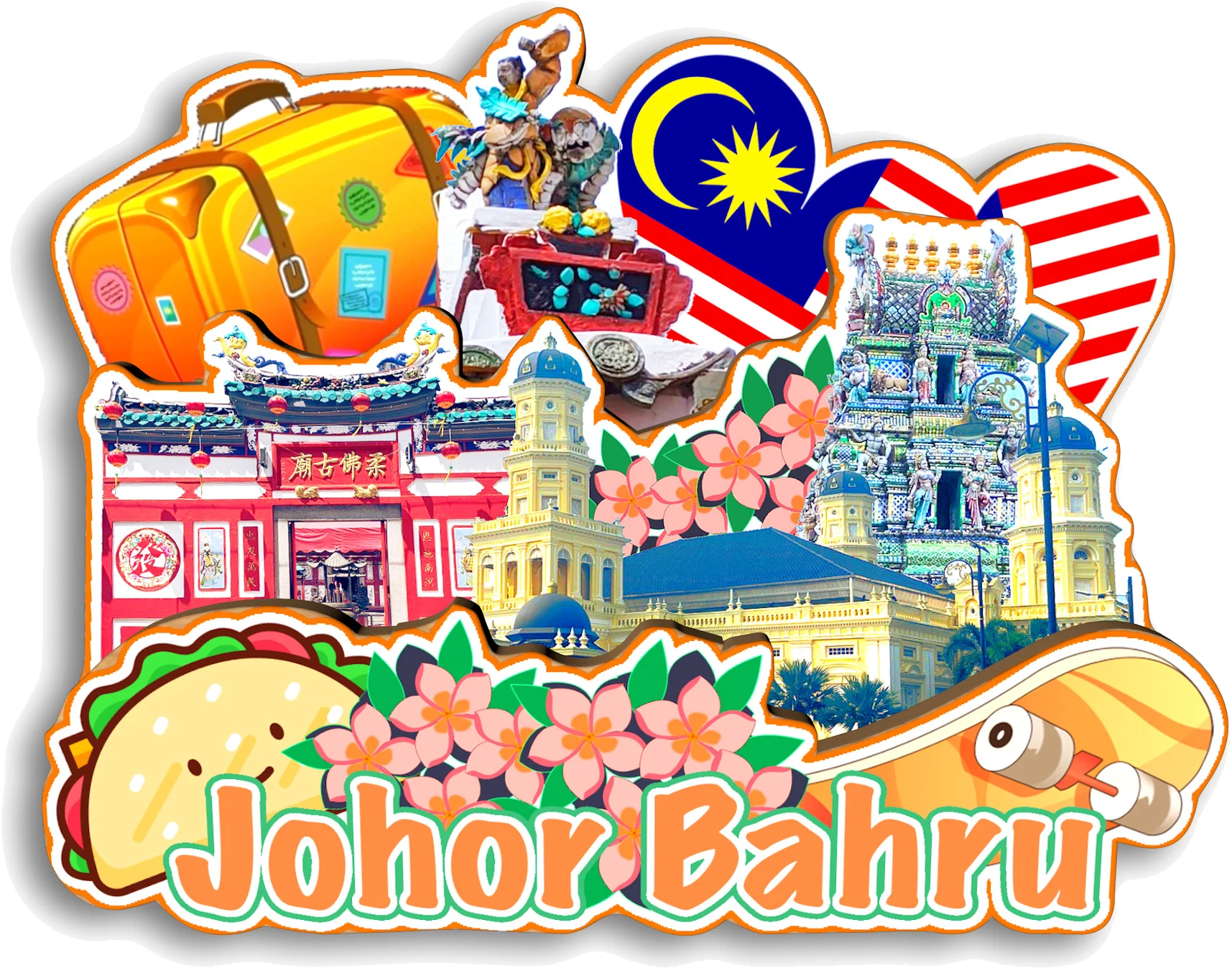 Johor Bahru Kuching Kota Kinabalu Ipoh Melaka George Town Cameron Highlands Malaysia Fridge Magnet Travel Souvenir Gift