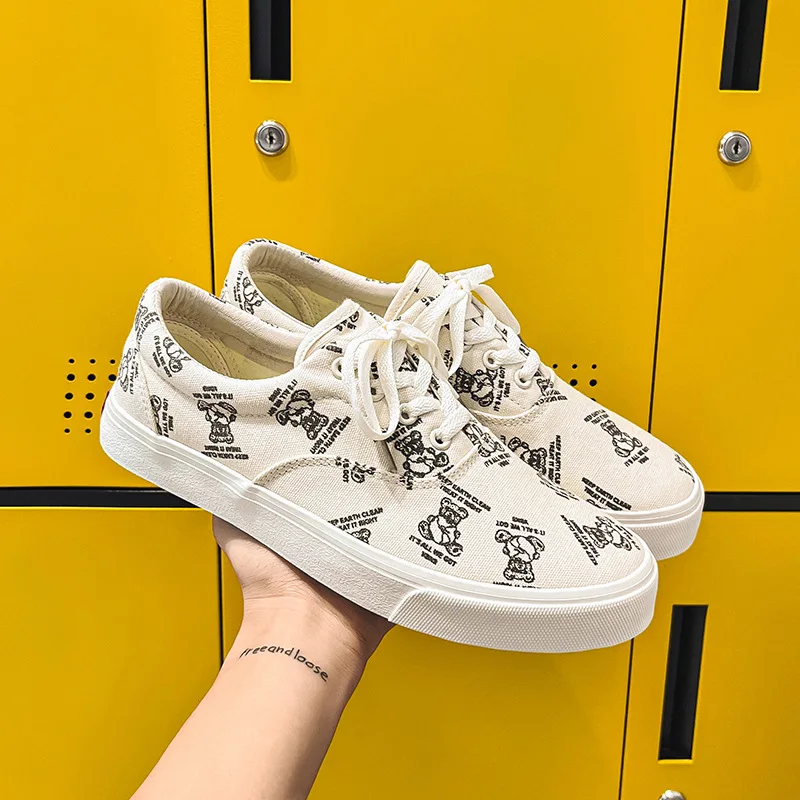 Summer Unisex Printed Canvas Shoes Low Top Women Sneakers Shallow Leopard Men Casual Shoes Lace Up 35-44