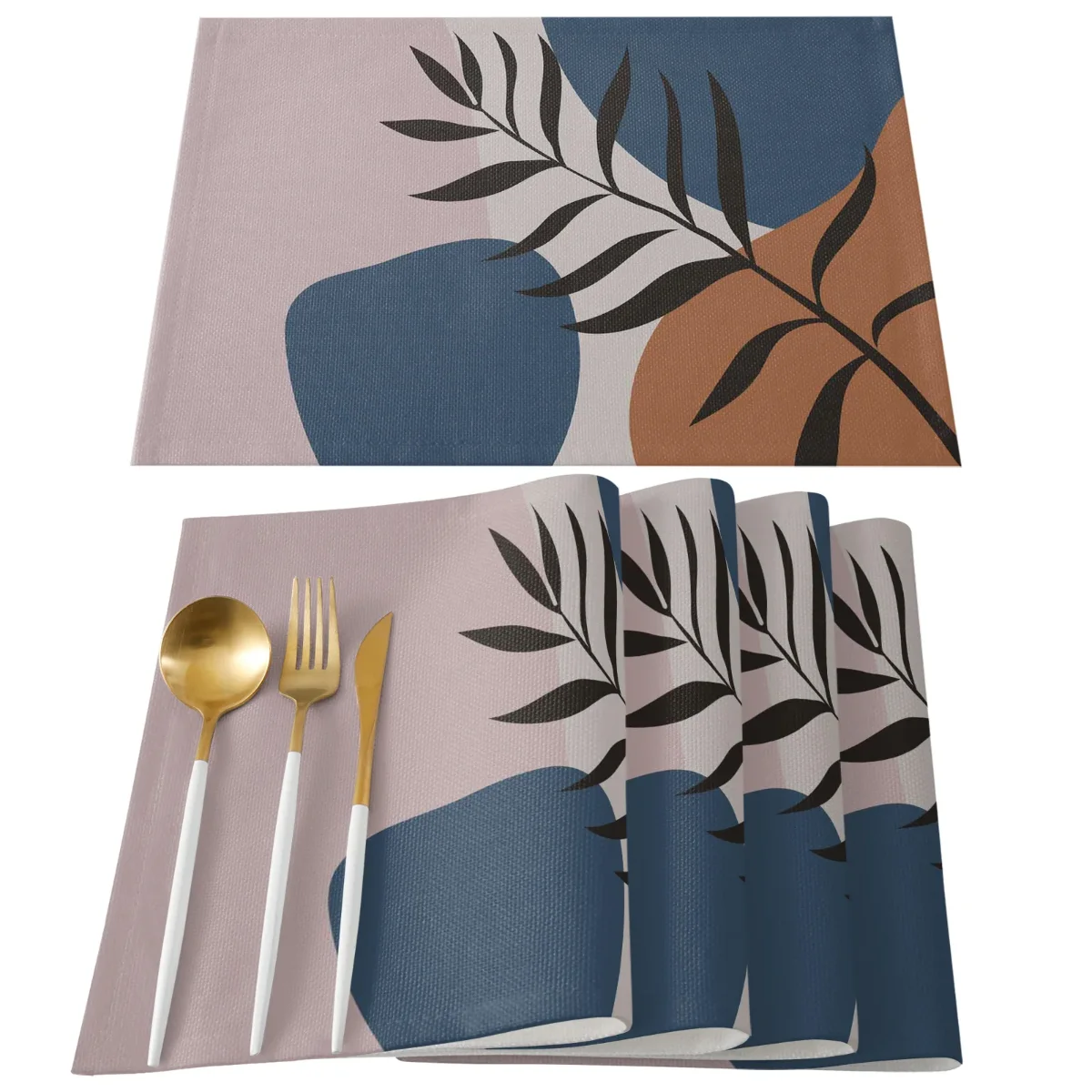 مفارش طاولة بأوراق ذهبية ، خلفية سوداء ، حفل زفاف ، ديكور طعام ، مفارش طاولة كتان ، إكسسوارات مطبخ ، 4 روض