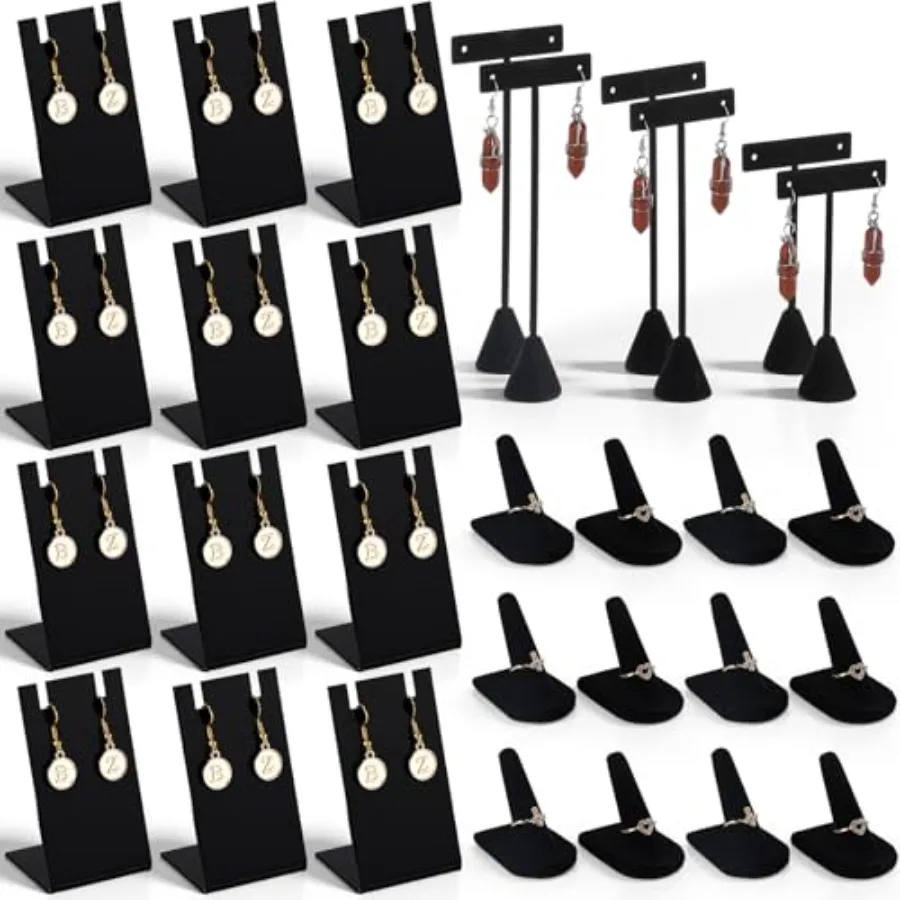 30 Pcs Velvet Jewelry Display Set with Acrylic Earring Holder Black Velvet Drawer Jewelry Stands for Showcases