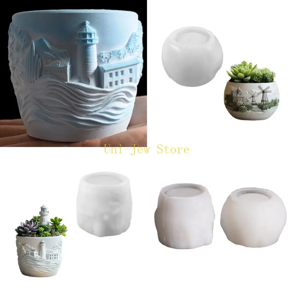 

40GB Handcraft Florals Shaped Silicone Mould for Unique Plant Pots Sturdy Cement Plaster Casting Tool Home Decoration Daily Use