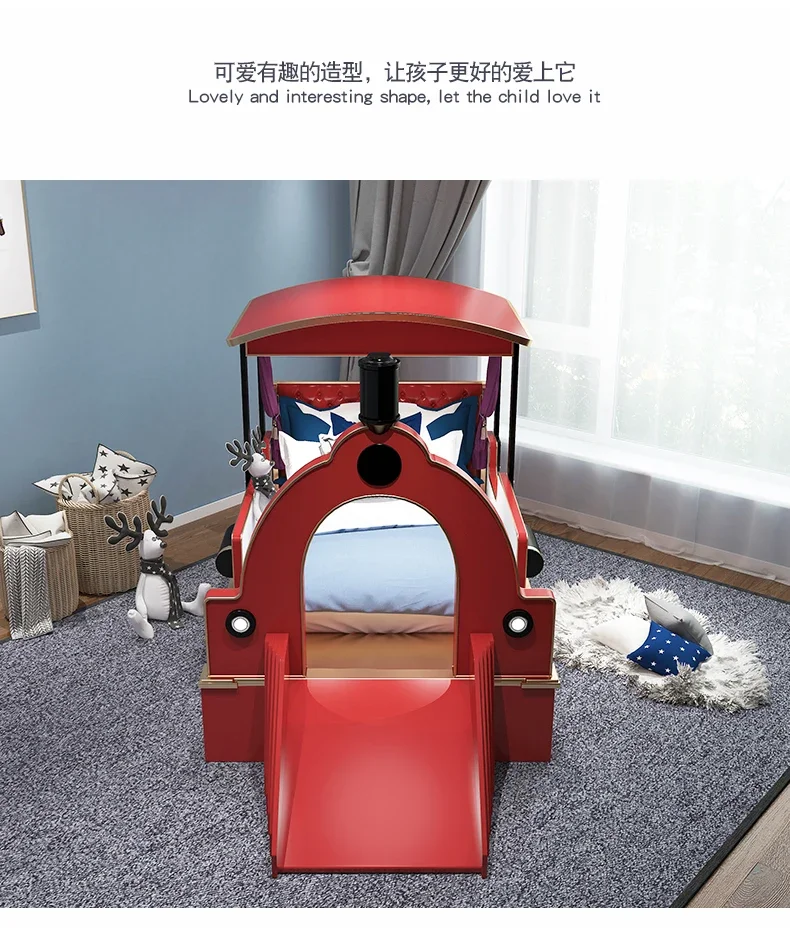 Wonderful childhood creative children's bed solid wood theme hotel train boy single bed