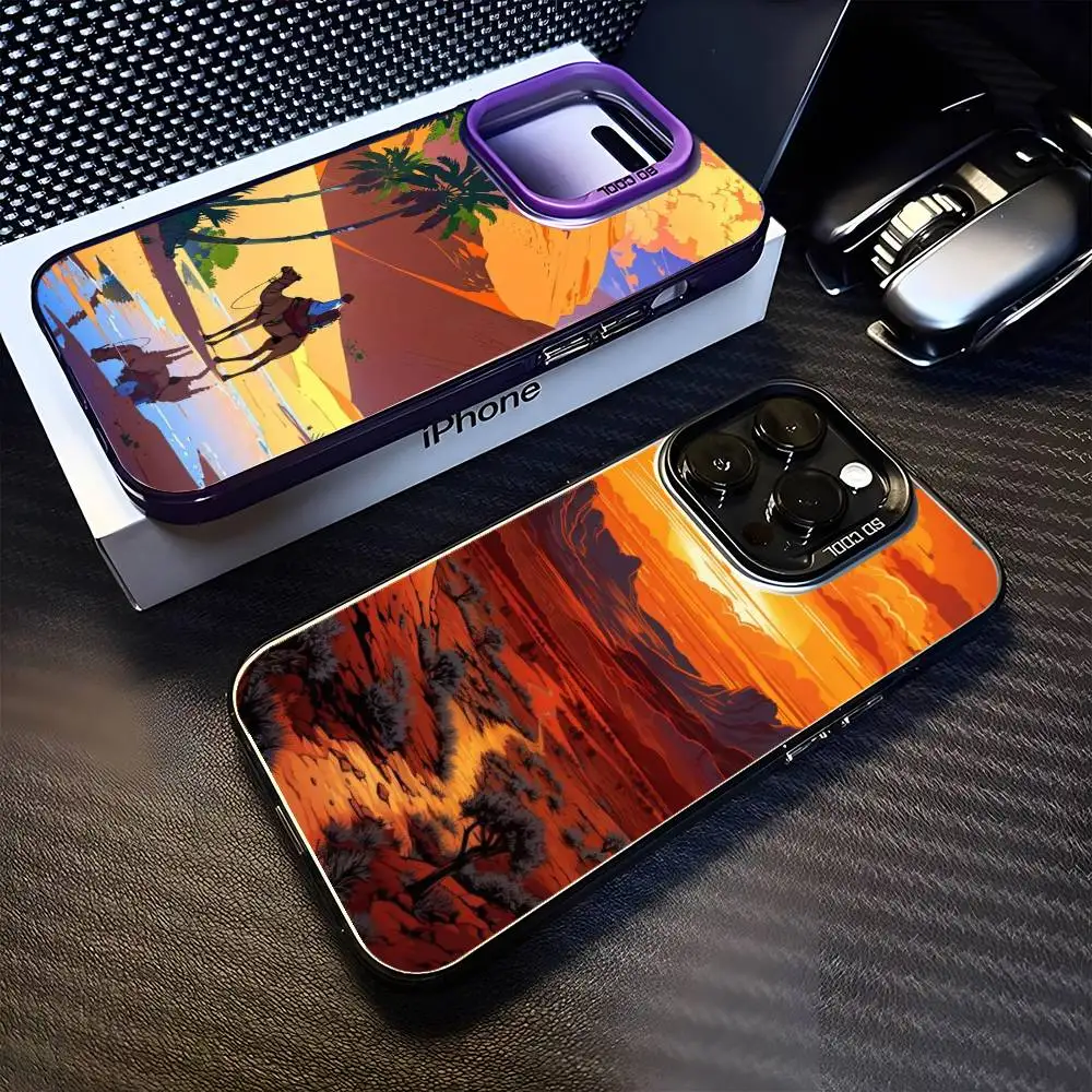 

DESERT SUNSET CARTOON Phone Case For iPhone17,16,15,14,13,12,11 Plus,Pro Max Purple Matte Shockproof Cover