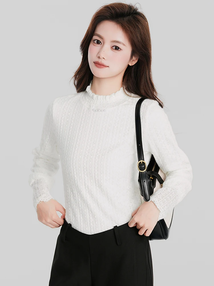 

Lace Long Sve Base irt Women's f High Collar Inner Wear Slimming Top Ci Walk Regular Length No Stretch Fabric