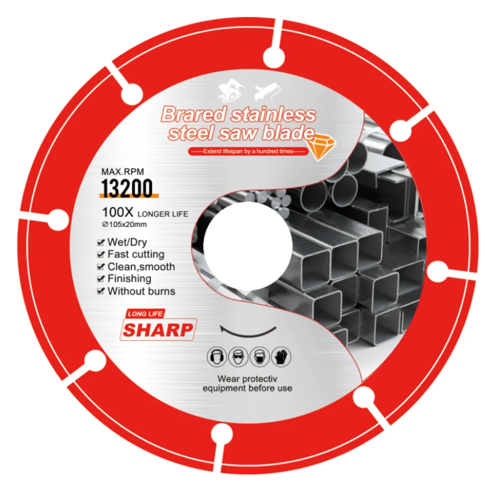 105/115/125MM Diamond Brazed Stainless Steel Cutting Saw Blade, Wet & Dry Multi-Purpose Cut-off Disc for Metal/Stone/Tile/Brick