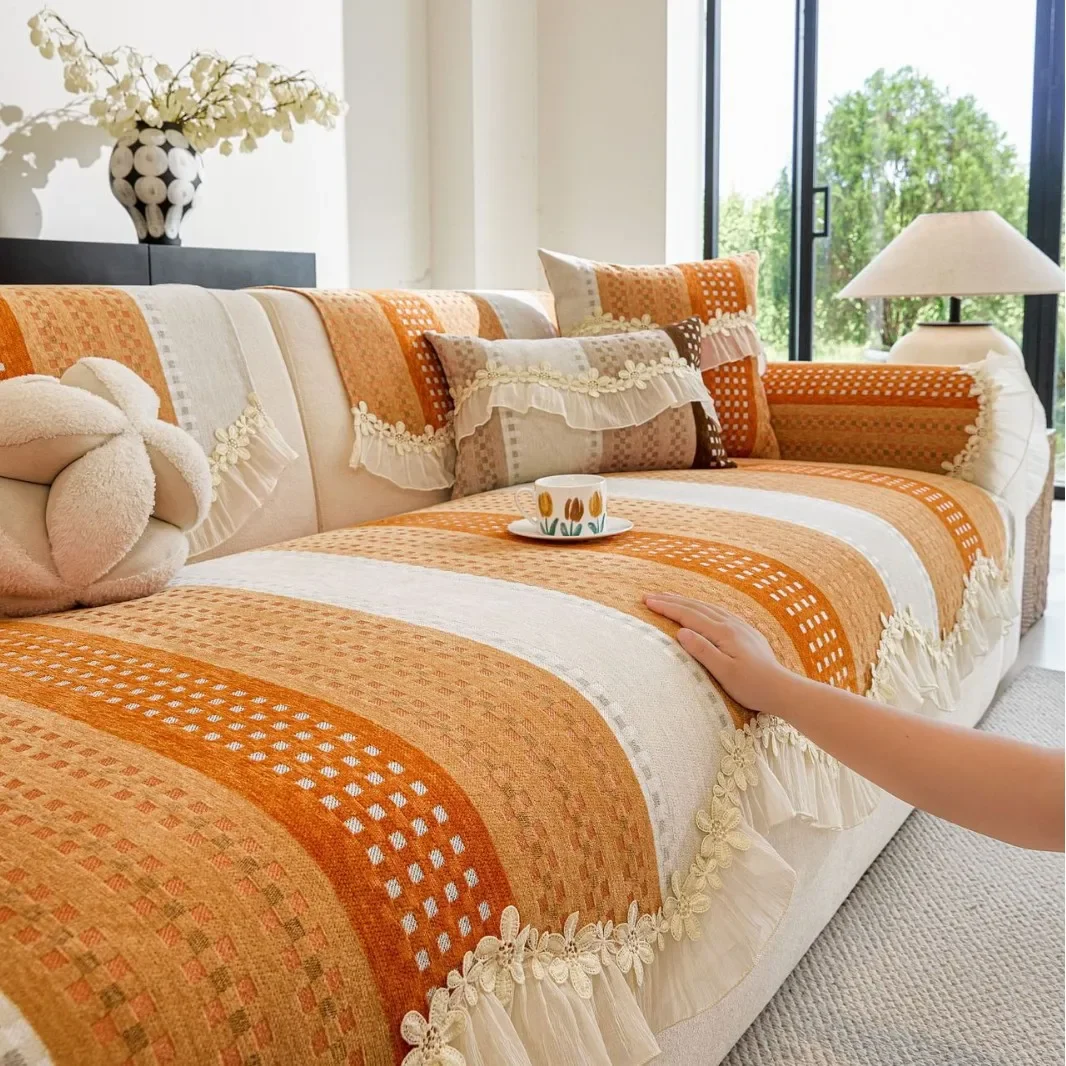 Chenille Sofa Cushion Cover Autumn Winter Warmth Anti-Cat Scratch Non-Slip for Sofa Protective Seat Pad Home Living Room