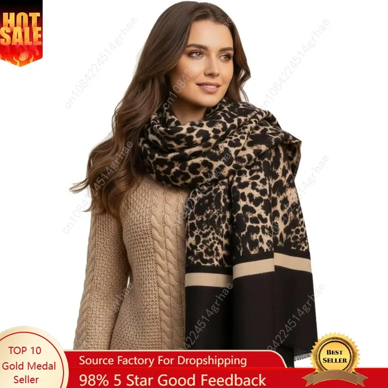

2025 Women's Leopard Print Faux Cashmere Scarf - Ultra-Soft and Warm Autumn & Winter Neck Scarf