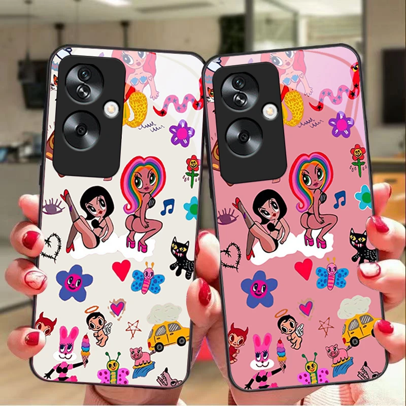 Sexy Dancing Beauty For Oppo A79 5G 58 78 74 60 4G Reno 11F Realme GT 6 11 Note 50 10 C55 X2 Tempered glass black phone case