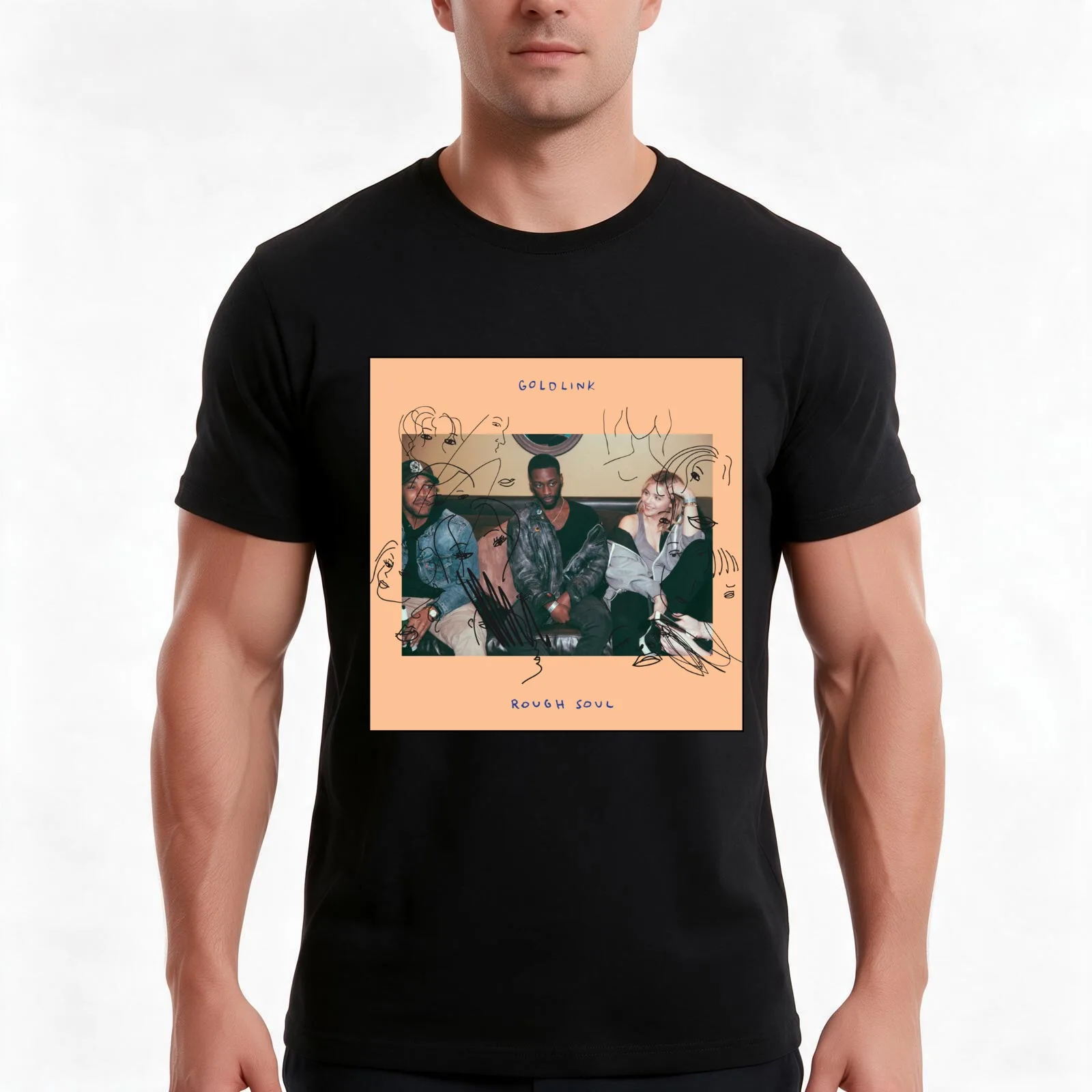 GoldLink Rough Soul T-Shirt, Summer Casual Cotton Tee, Oversized Streetwear Tops, Vintage Graphic Print, Loose Fit Short Sleeve