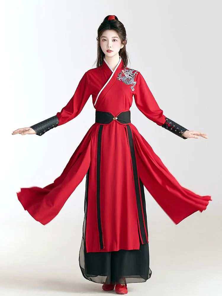 Klassisches Tanz-Performance-Kostüm für Damen, Kampfsport-Übungsanzug, Tai Chi, Schwert, Performance-Kleidung, Trommelfächertanz