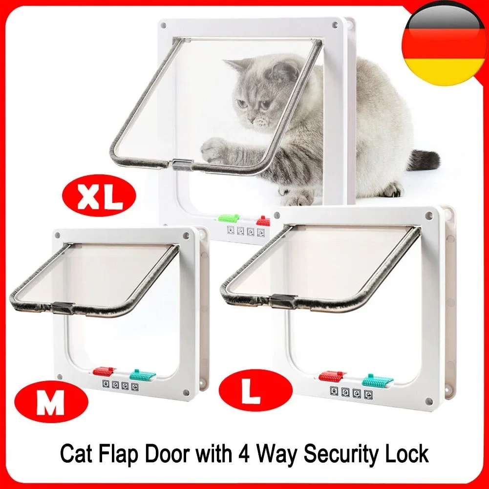 Large Cat Door Interior Door Pet Door for Cat Exterior Door with 4 Way Security Lock Suitable for Window and Wall ABS Durable