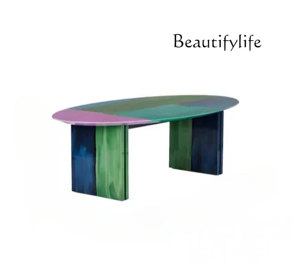 

Creative art fiberglass painted dining table color flow oil painting graffiti leisure table small coffee table