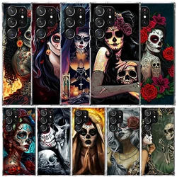 Catrina Beautiful Rose Girl Skull Phone Case For Samsung Galaxy S24 S25 Edge S26 Ultra S22 S23 Plus S21 + S20 FE Soft TPU Back C