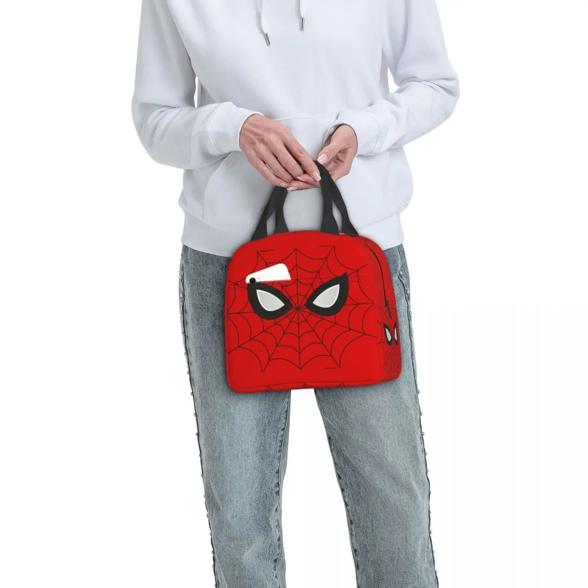 Custom Classic Red Spider Web Lunch Bag Men Women Cooler Thermal Insulated Lunch Boxes for Kids School Children