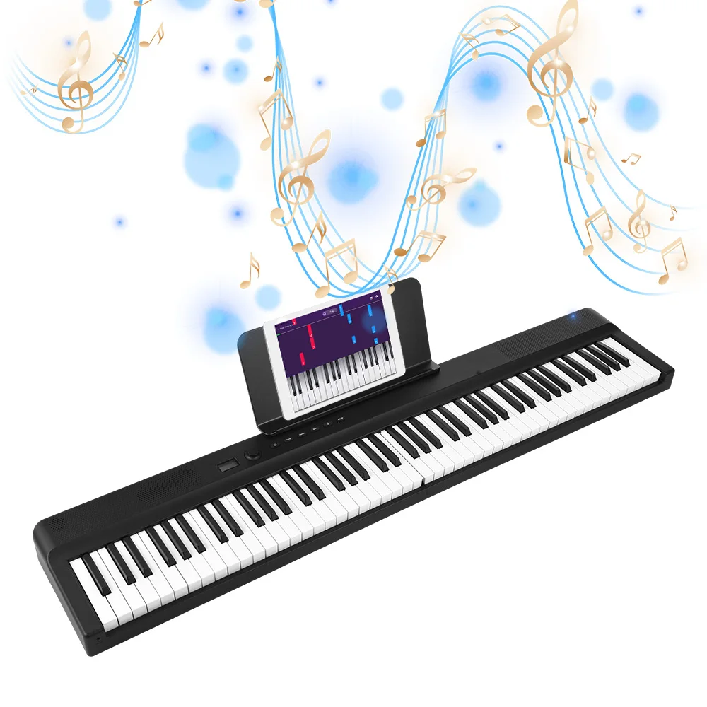 Folding Keyboard Piano 88 Key Full Size Foldable Electronic Organ Built-in Stereo Speakers BT Connecting Support 129 Tones 128