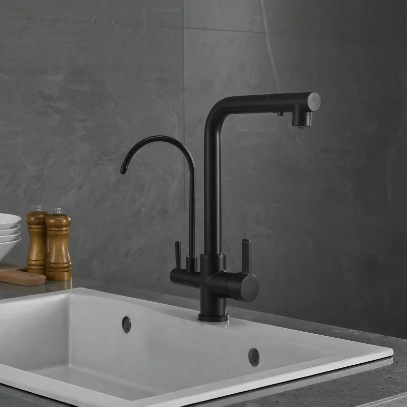 Kitchen Sink Faucet Dual Pipe U-Shaped Pull-Out Water Purifier Faucet Multi-Functional Kitchen Faucet 3-in-1