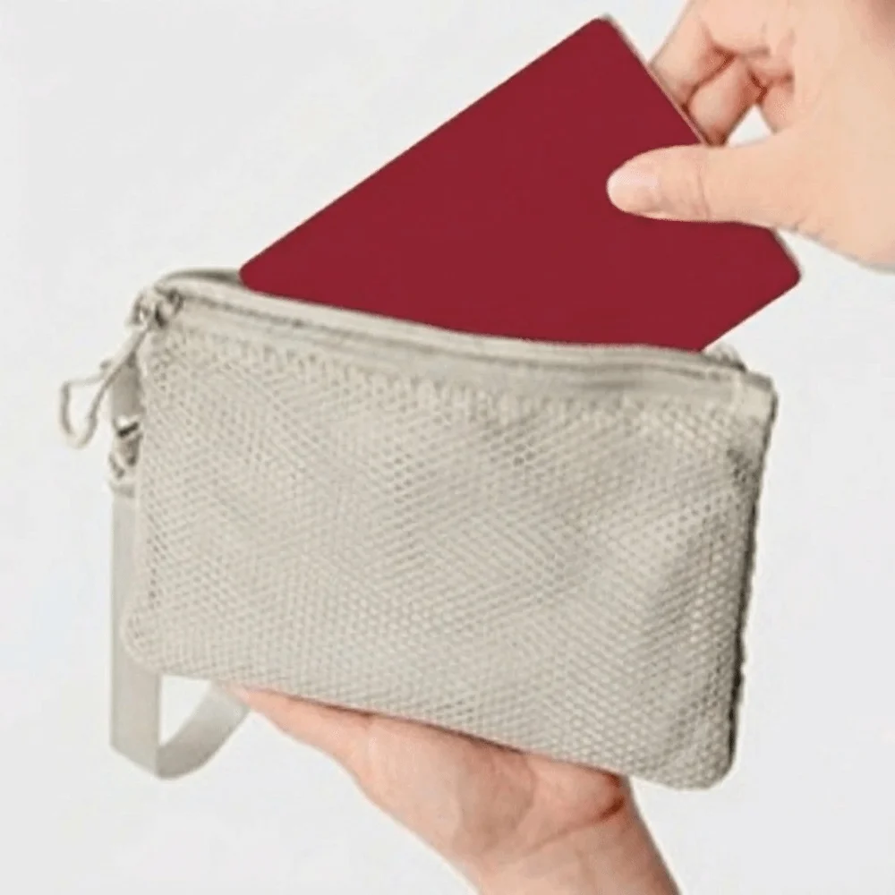 Portable Lightweight Mesh Storage Bag Polyester With Zipper Cosmetic Bag Multifunctional Solid Color Coin Purse Makeup Storage