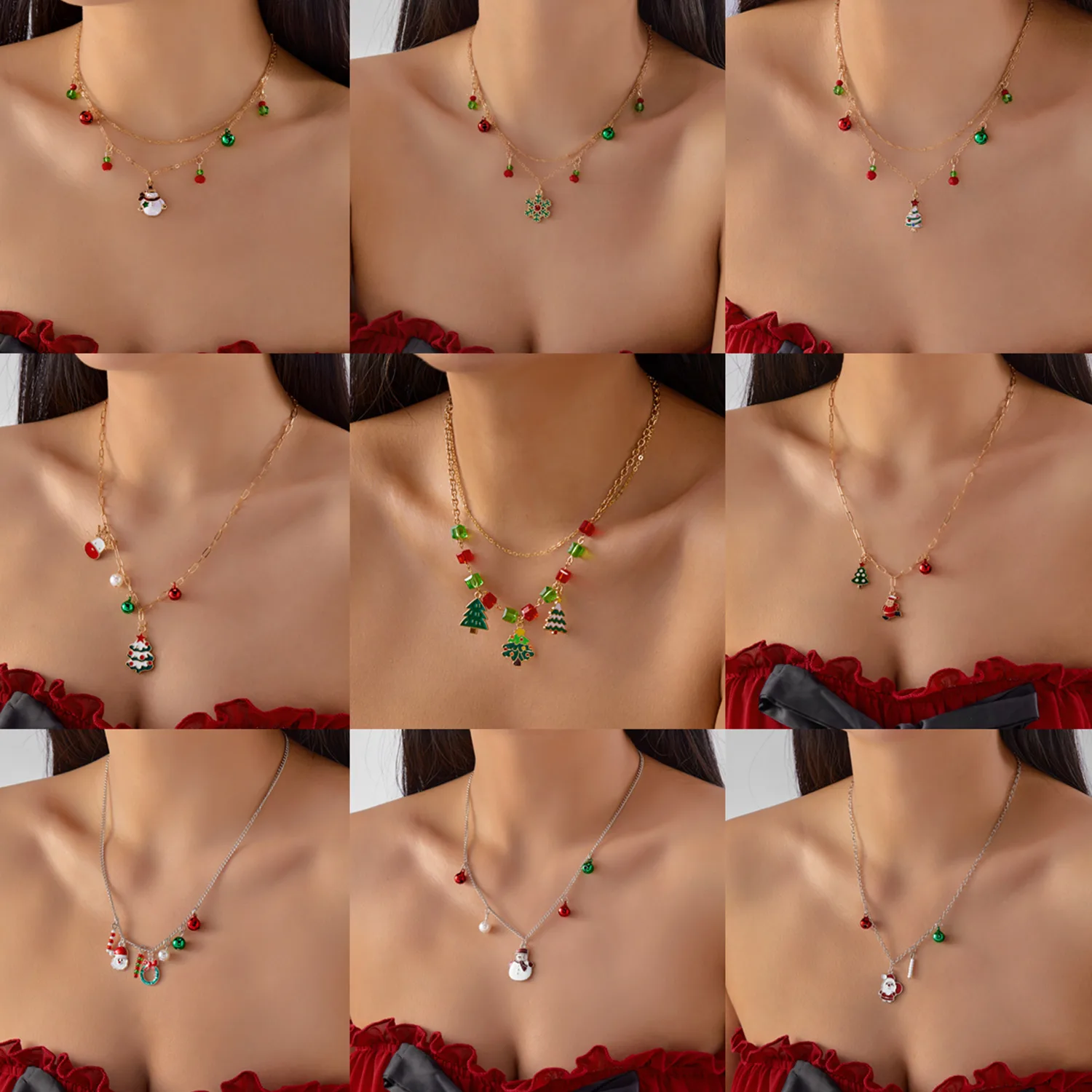 الحلو عيد الميلاد سانتا حبة قلادة للنساء موضة إكليل الأيائل اللؤلؤ طبقة مزدوجة قلادة بنات هدايا مجوهرات الحفلات