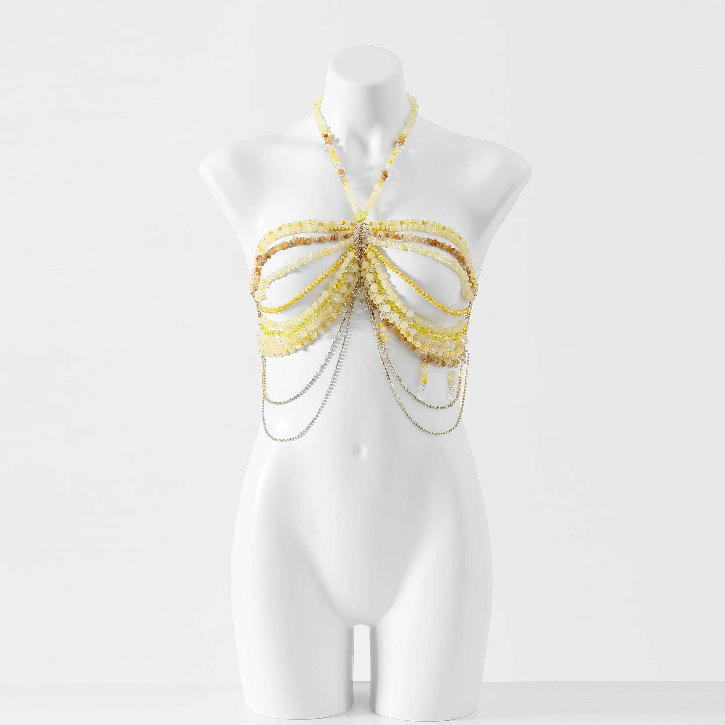 French Heavy Industry Hanging Neck Strap Colored Beaded Top Colored Hollow Bra Festival Party Exquisite Beaded Top