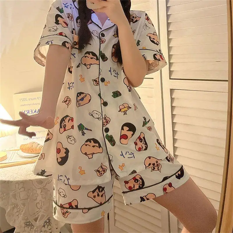 Kawaii Cute Crayon Shin-Chan Pajamas Long Sleeved Pants Short Sleeved Shorts Loose Comfortable Girl Birthday Gift Girlfriend