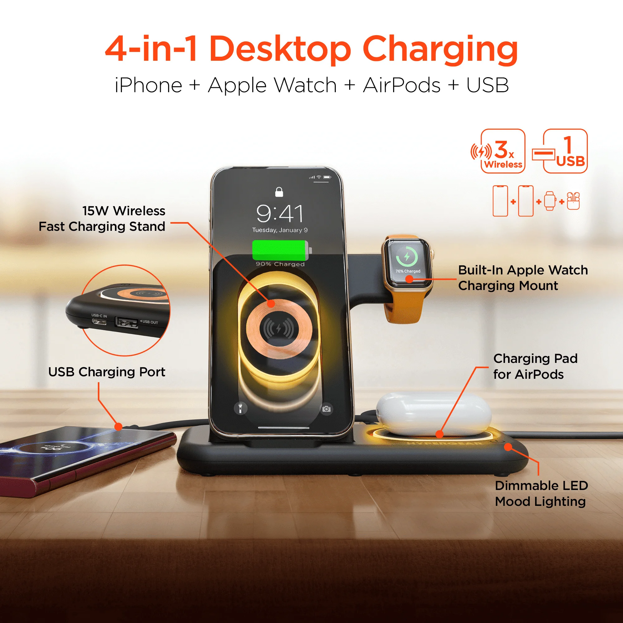 New4 in 1 Wireless Charging Stand Convenient Multi-Device Wireless Charging Station