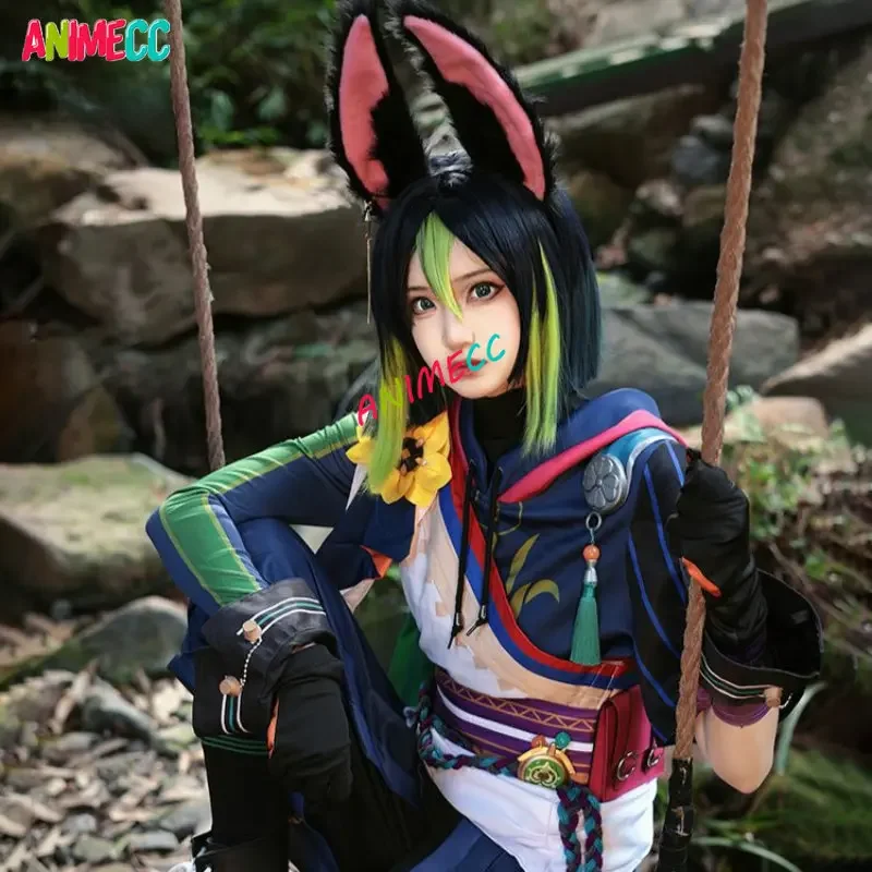 ANIMECC in magazzino S-XL Tighnari Genshin Impact Cosplay Costume parrucca scarpe orecchie borsa coda Anime gioco Halloween Party Outfits