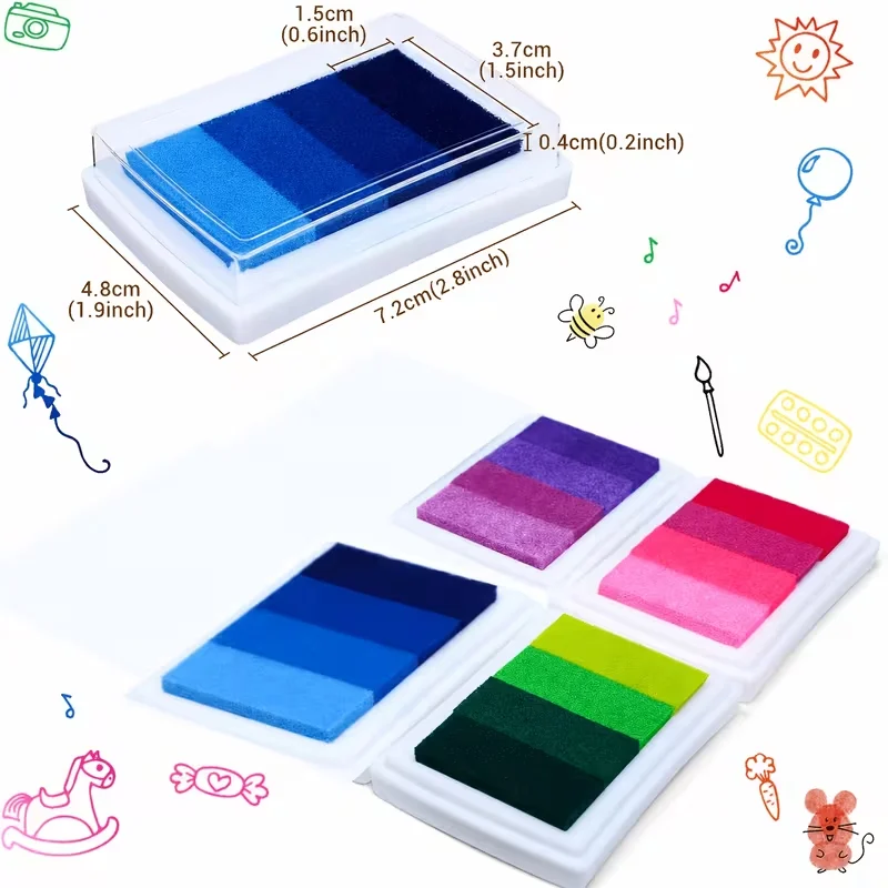4 Pcs Washable Rainbow Ink Pads For Adults For Rubber Stamps Journals 16 Unique Colors For Home Office School Use Official Seals