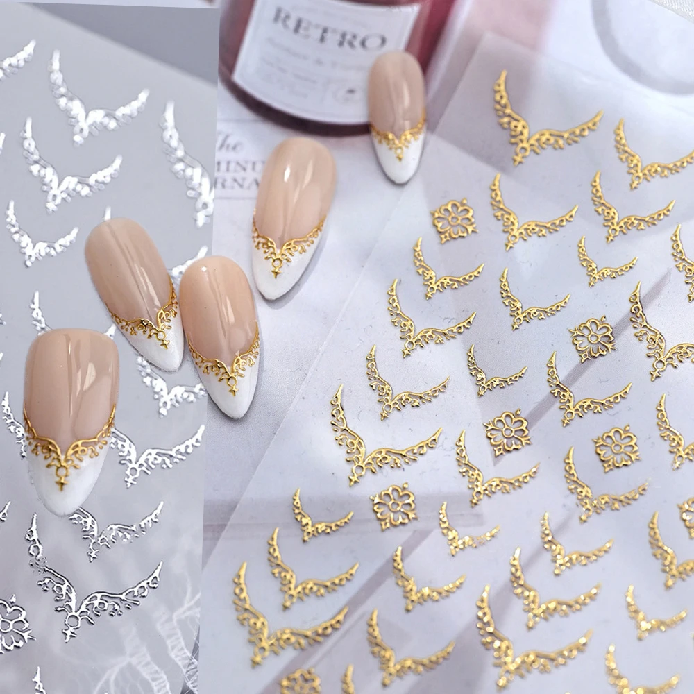 2pcs Set Gold Silver V Shape Nail Sticker Decals for Manicure DIY y2k French Nails Design Retro Brozing Curved Strip Slider
