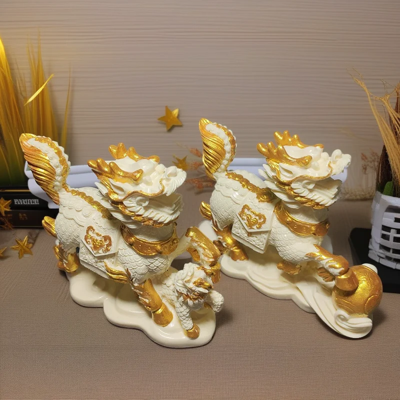 

Божественный зверь Qilin, пара талисманов, декоративные статуи, китайские мифологические животные, аксессуары для дома, гостиной, офиса, богатства