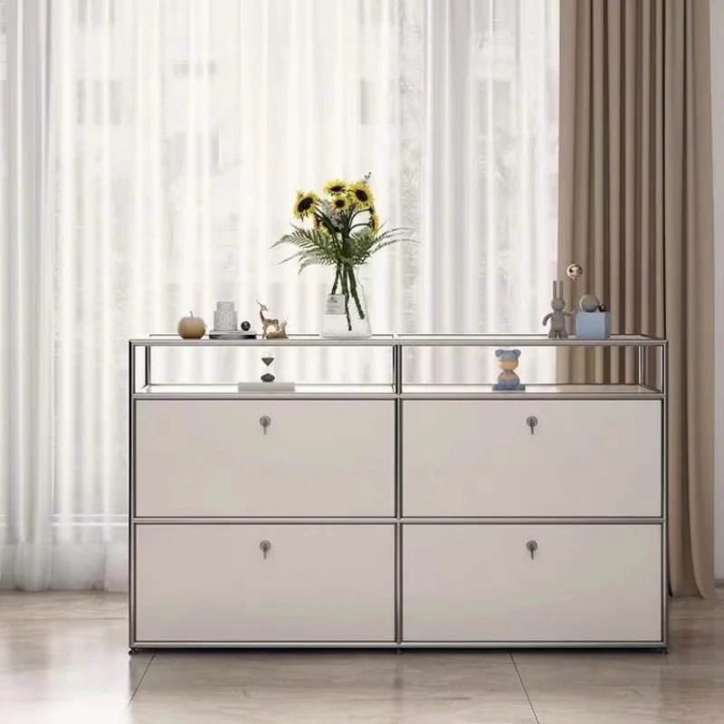 Medieval stainless steel TV cabinet storage simple modern module combination