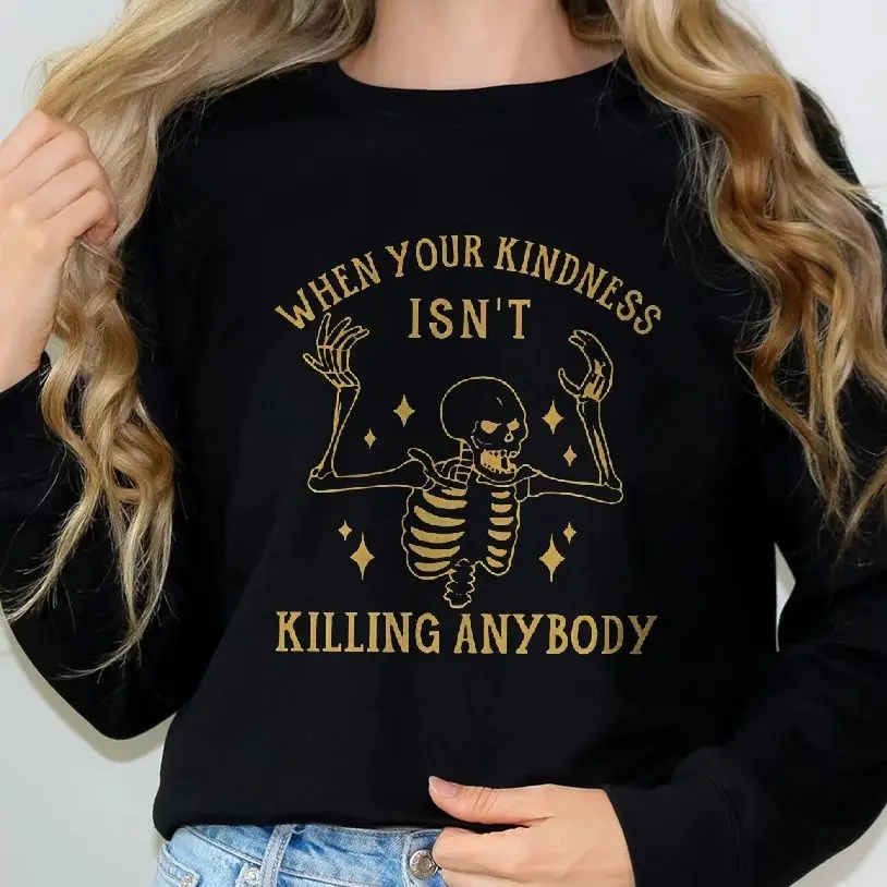 Sweatshirt Graphic Hoodies Y2K Tops Casual Daily Wear Unisex Stylish PulloveSkull Print When Your Kindness Isn't Killing Anybody