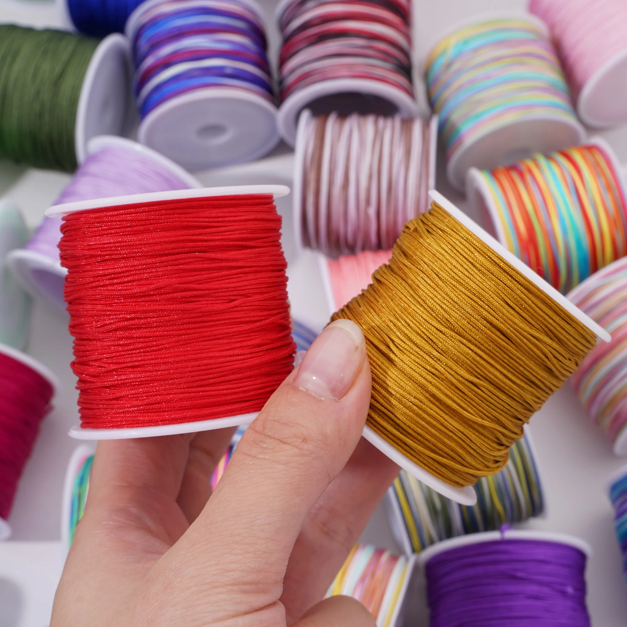 0.8mm 10-45M Nylon Rattail Cord Satin String DIY Beading Braided Thread for Chinese Knot Bracelet Trim Craft Decoration Supplies