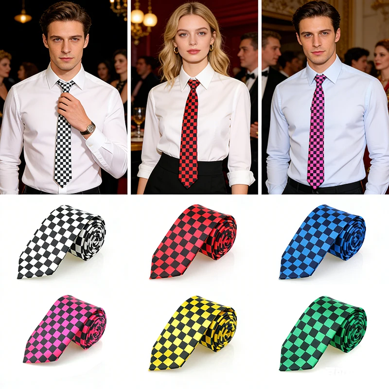 5cm Checkered Narrow Ties for Men Women 9 Colors Plaid Skinny Necktie Vintage Casual Formal Shirt Accessory for Party Wedding