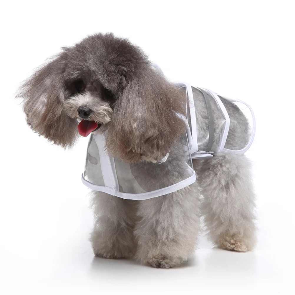 

White 2Xl Dog Raincoat With Hood Reflective Strips Waterproof Pet Rain Coat For Night Safety Adjustable Fit Durable Stitching
