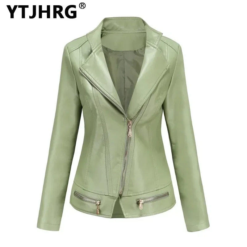 

YTJHRG Women's Leather Jackets Moto Biker Coats Zipper Female Clothing Outerwear Winter 2024 New Fashion Spring Autumn Outdoor