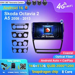 Android 16 Carplay Auto WIFI+4G Car Radio Multimedia Player For Skoda Octavia 2 A5 2008 - 2013 Autoradio Stereo 2din Head Unit