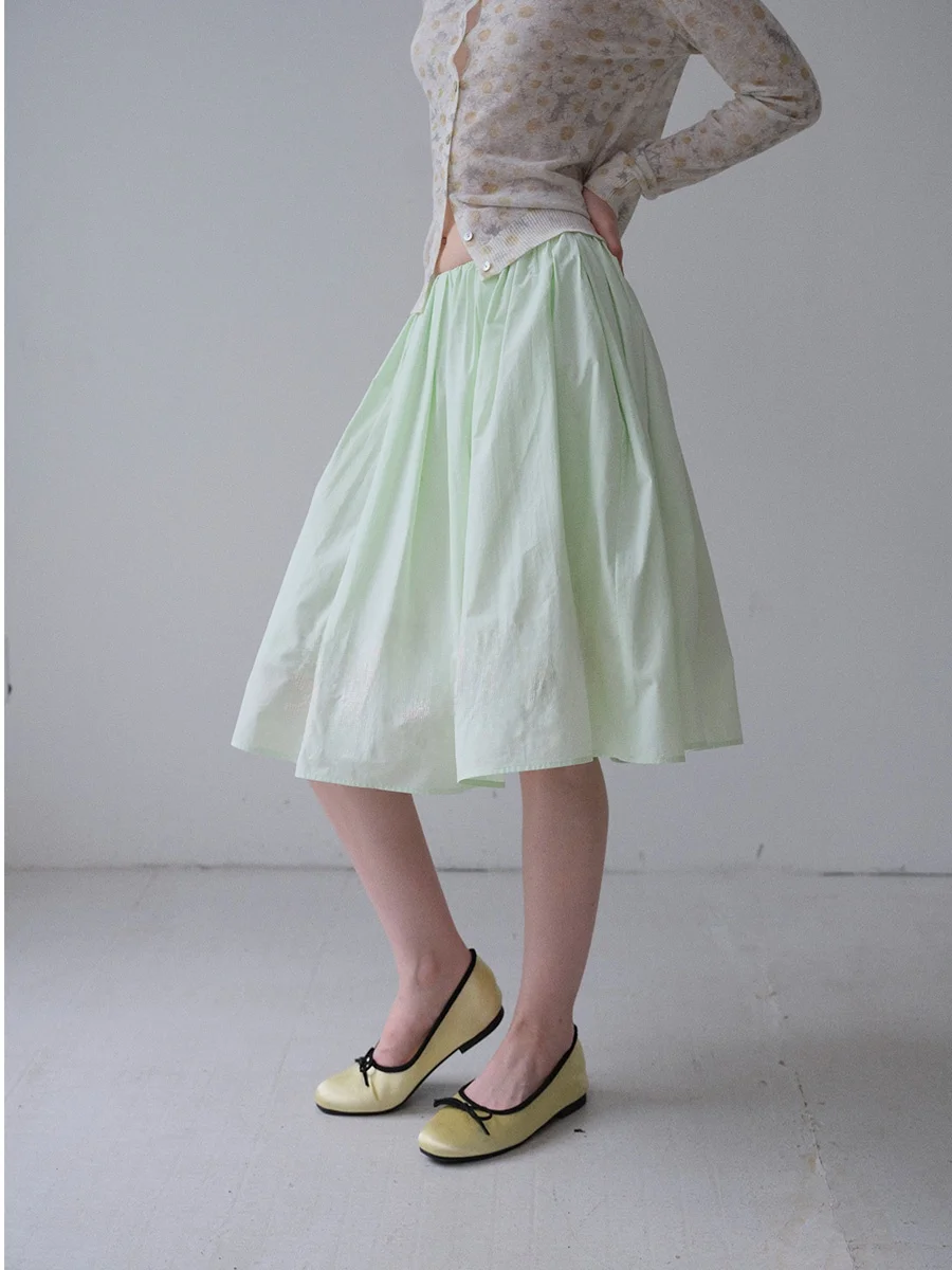 

Новая женская летняя свободная универсальная юбка-трапеция DKZ из хлопка средней длины с вышивкой крестиком, на резинке, зеленая