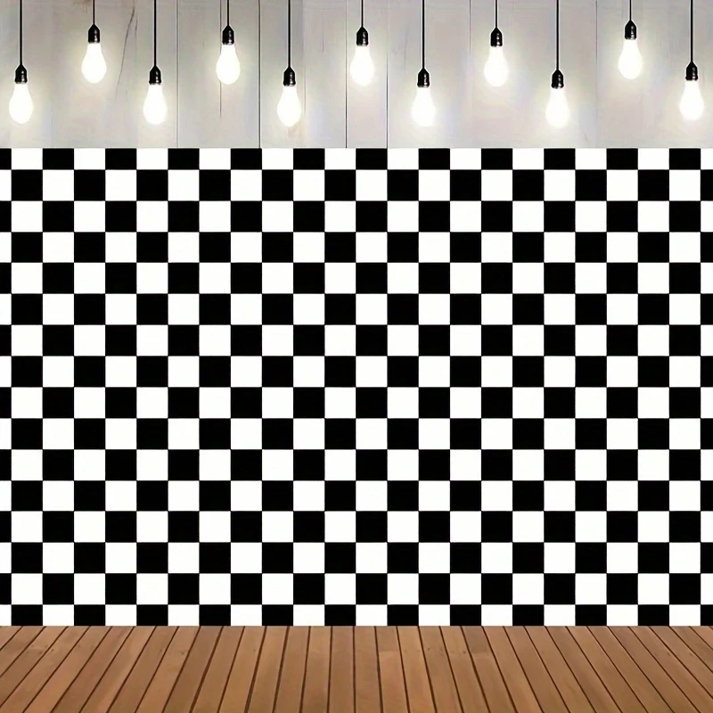 1 Stück, 2D flacher, schwarz-weiß karierter Hintergrund, karierter Fotohintergrund, Geburtstagsparty-Zubehör, wsj