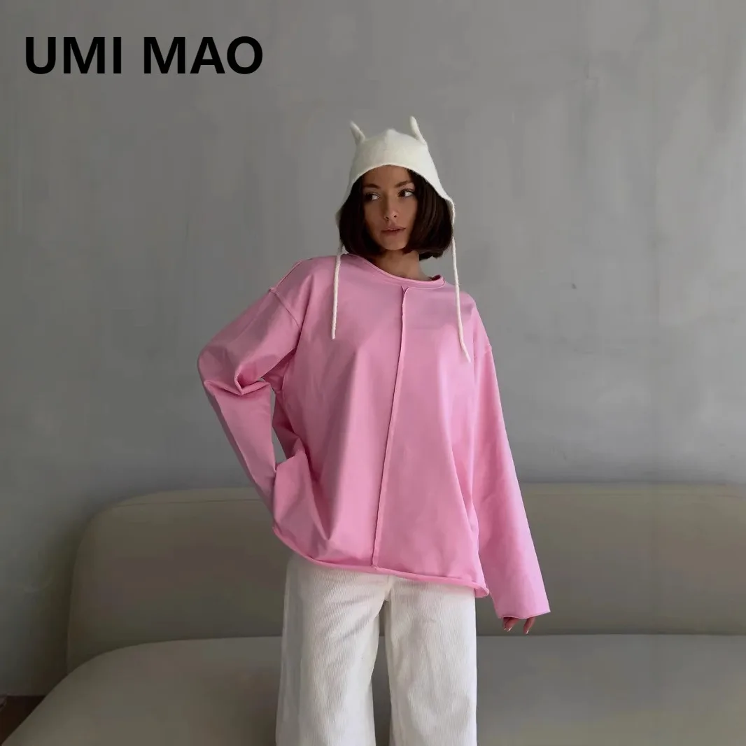 

UMI MAO женская футболка с длинным рукавом на весну и лето, новая потертая футболка из чистого хлопка, свободный мягкий вязаный топ из махровой ткани, женский топ Ins