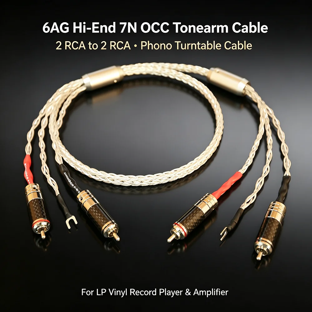 HiHi 7N OCC Tonearm Cable 2RCA to 2RCA Phono Turntable Cable LP Vinyl Record Player Audio Cord With Grounding Wire For Amplifier
