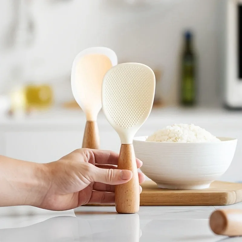 Vertical Anti-Stick Rice Spoon: the Silicone Spoon Head Doesn'T Stick to Rice, the Wooden Handle Is Easy to Grip, and It Can Stand up When Done, Making It Super Convenient