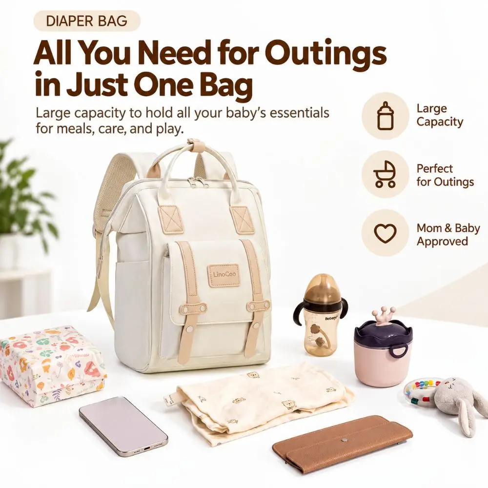 Practical Large Capacity Diaper Bags Multi-Compartment Waterproof Backpack Lightweight Schoolbag for Mom
