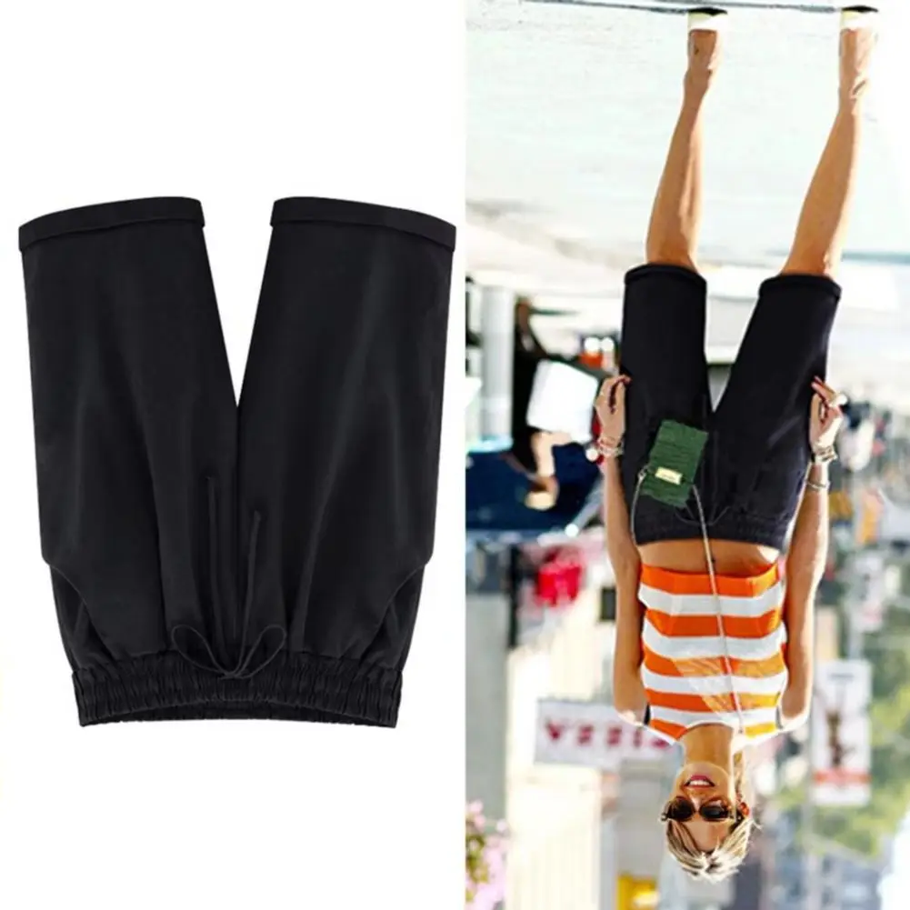 Summer Women Shorts Drawstring Elastic Waist Knee Length Wide Leg Loose Side Pockets Thin Plus Size Casual Pure Color Lady Short