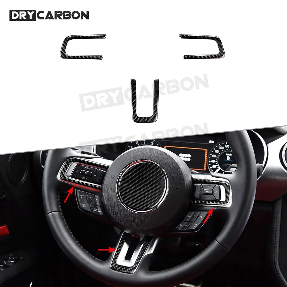 

For Ford Mustang 2015 -2019 Car Steering Wheel Key Button Trim Frame Carbon Fiber Interior Sticker Covers