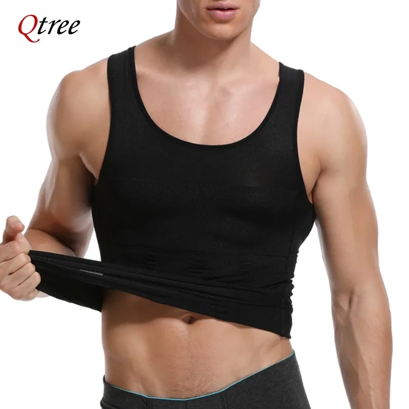 Qtree Men Compression Slimming Body Shaper Vest Gym Workout Tummy Control Sleeveless Abdomen Waist Trainer Tank Tops Shapewear