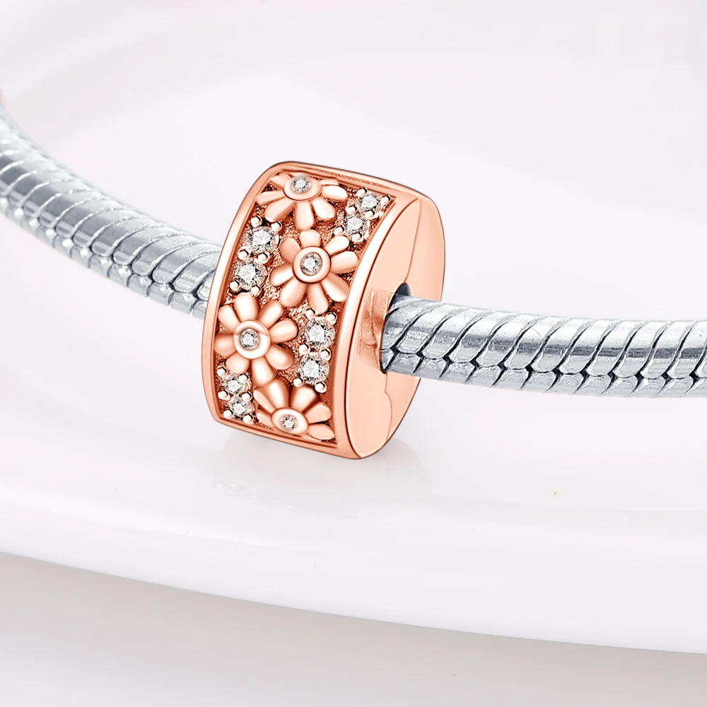Charms Original 925 Sterling Silver Four-leaf Clover Rose Gold Beads Fit Bracelet Diy Fine Gift Women Delicate Jewelry Accessory