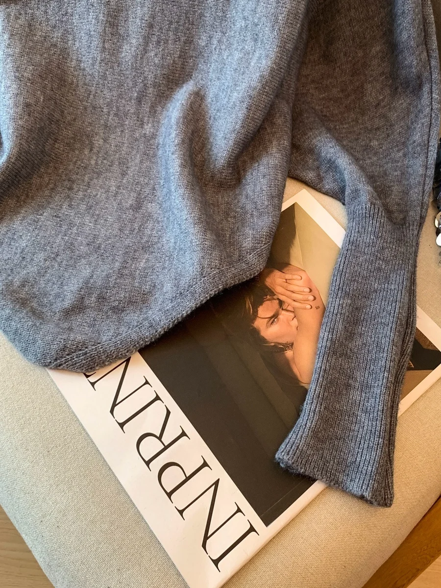 الكورية Sle Batwing Sve سترة المرأة فضفاضة عادية الخريف الشتاء التخسيس سترة الحلو Sle لون نقي طويل Sve سترة #4